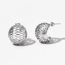 Fashion Silver Stainless Steel Hollow Mesh Earrings