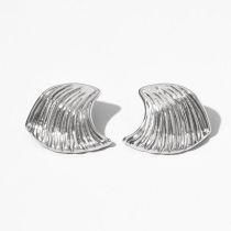 Fashion Silver Titanium Steel Scalloped Shell Stud Earrings