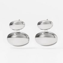 Fashion Silver Stainless Steel Oval Glossy Earrings