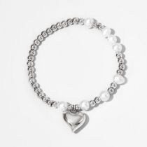 Fashion Silver Stainless Steel Pearl Love Bracelet