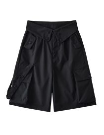 Fashion Black Flap Pocket Cargo Straight-leg Shorts