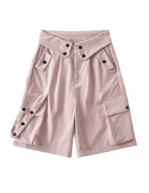 Fashion Pink Flap Pocket Cargo Straight-leg Shorts