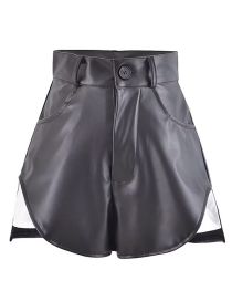 Fashion Black Polyester One Button Color Contrast Shorts