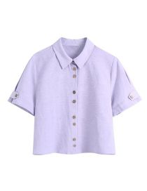 Fashion Purple Polyester Button Lapel Short Sleeves