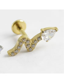 Fashion Golden Single Titanium Steel Inlaid Zirconium Serpentine Piercing Stud Earrings (single)