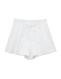 Fashion White Linen Tie Pleated Shorts