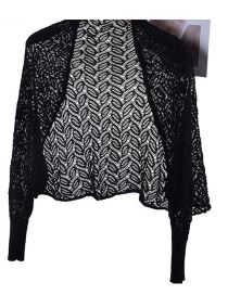 Fashion Black Knitted Sun Protection Shawl With Hollow Sleeves And Wheat Ears