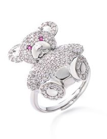 Fashion Platinum Three-dimensional Bear Copper And Diamond Bear Ring
