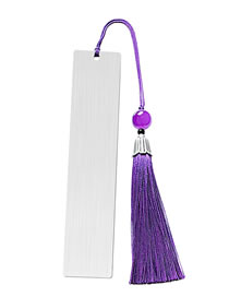 Fashion Purple Tassel Large Bookmark Double-sided Brushed Silver Stainless Steel Blank Tag Tassel Bookmark