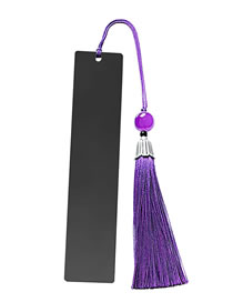 Fashion Purple Tassel Large Bookmark Single Side Bright Black Stainless Steel Blank Tag Tassel Bookmark
