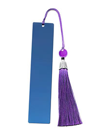 Fashion Purple Tassel Large Bookmark Single-sided Bright Blue Stainless Steel Blank Tag Tassel Bookmark