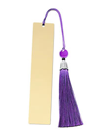 Fashion Purple Tassel Large Bookmark Single Side Bright Gold Stainless Steel Blank Tag Tassel Bookmark