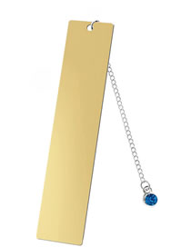 Fashion Blue Diamond Large Bookmark Single Side Bright Gold Stainless Steel Blank Tag Round Diamond Pendant Bookmark