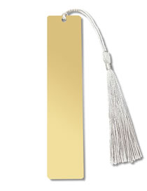 Fashion White Tassel Large Bookmark Single Side Bright Gold Stainless Steel Blank Tag Tassel Pendant Bookmark