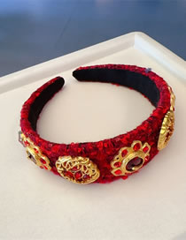 Fashion Red Thin Section Fabric Diamond-studded Geometric Wide-brimmed Headband