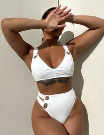 Fashion White Solid Color Pitted Two-piece Swimsuit