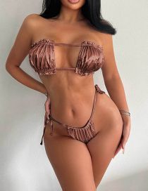 Fashion Rose Gold Bronzing Pleated Bandeau Two-piece Swimsuit