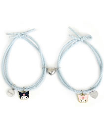 Fashion Light Blue Kulomi Heart Magnet Couple Bracelet Pair Of Polyester Oil Drip Cartoon Heart Bracelets