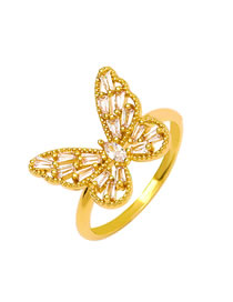 Fashion 20# Metal Diamond Butterfly Open Ring