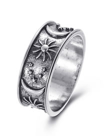Fashion Ancient Silver Alloy Sand Gold Sun Moon Ring