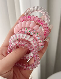Fashion 56# Hair Rope - Pink (six-piece Set) Acrylic Printed Phone Cord Hair Ring Tie Set