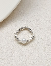Fashion A Geometric Ring Smashed Silver Beaded Pearl Ring