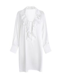 Fashion White Falbala Deep V Solid Color Nightdress