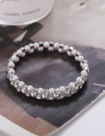 Fashion Silver Geometric Layered Pearl Rhinestone Wrap Bracelet