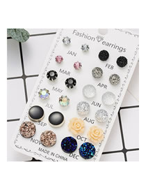 Fashion 1# Alloy Diamond Geometric Stud Earrings Set