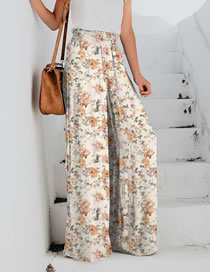 Fashion Orange Blossom Polyester Pleated Wide-leg Trousers