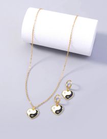 Fashion Gold Copper Drip Oil Heart Tai Chi Earring Necklace