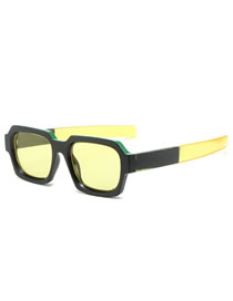 Fashion Black Frame Yellow Film Pc Square Sunglasses