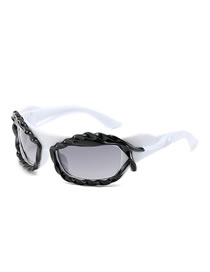 Fashion Gray Frame With White Frame (black Circle) Pc Color Matching Distorted Sunglasses