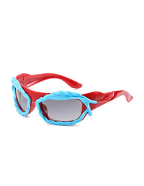 Fashion Gray Frame With Red Frame (blue Circle) Pc Color Matching Distorted Sunglasses