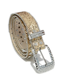 Fashion Gold Pu Diamond Sequin Pin Buckle Wide Belt