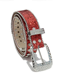 Fashion Red Pu Diamond Sequin Pin Buckle Wide Belt
