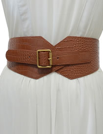 Fashion Brown Faux Leather Wide Girdle With Crocodile-effect Pin Buckle