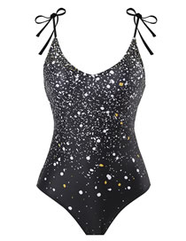 Fashion Black Spot Polyester Print One-piece Swimsuit