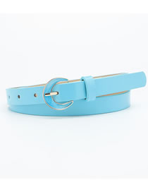 Fashion Blue Patent Leather Wide Belt With Pu Spray Paint Buckle