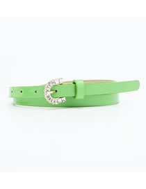 Fashion Green Wide Belt In Patent Leather With Rhinestone Pin Buckle