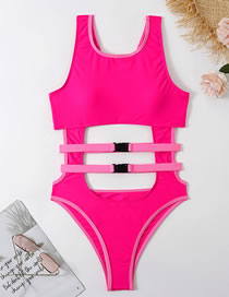 Fashion Rose Red Nylon Cutout One-piece Swimsuit