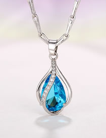 Fashion Blue Zirconium Droplet Necklace In Copper