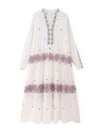 Fashion White Color Block Embroidered Dress