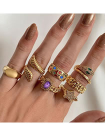 Fashion Gold Metal Diamond Geometric Serpentine Pentacle Ring Set