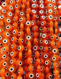 Fashion Flat Round Orange (white Circle) 8mm Oblate Glass Eye Bead Accessories
