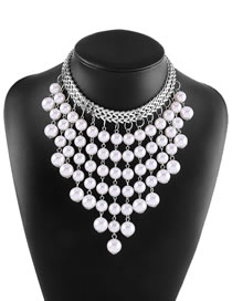 Fashion White K Metal Pearl Tassel Necklace