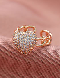 Fashion Gold Alloy Inlaid Zirconium Heart Ring