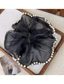 Fashion Black Mesh Pearl Ruffle Scrunchie