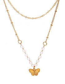 Fashion 13# Alloy Pearl Butterfly Layer Necklace