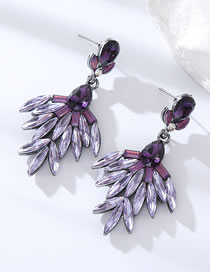Fashion Purple Geometric Diamond Leaf Drop Earrings